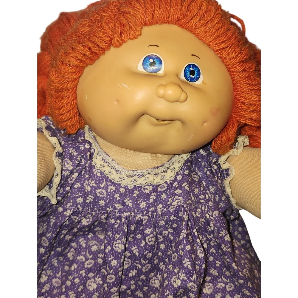 VTG 1982 Cabbage Patch Kids Doll Red Hair Blue Eyes Purple Floral Dress 16" READ - Picture 2 of 9